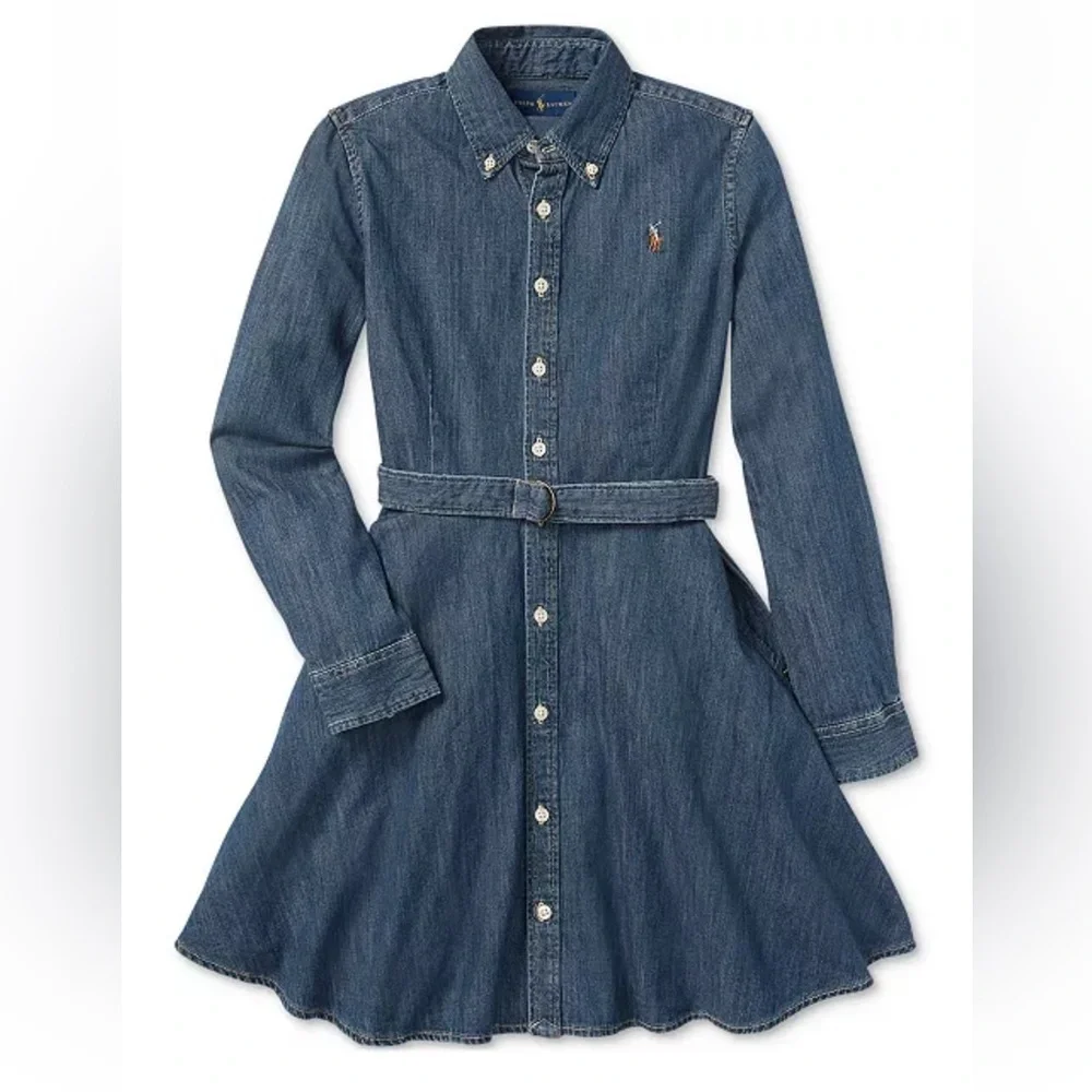 Ralph Lauren Girls Belted Denim Cotton Shirtdress